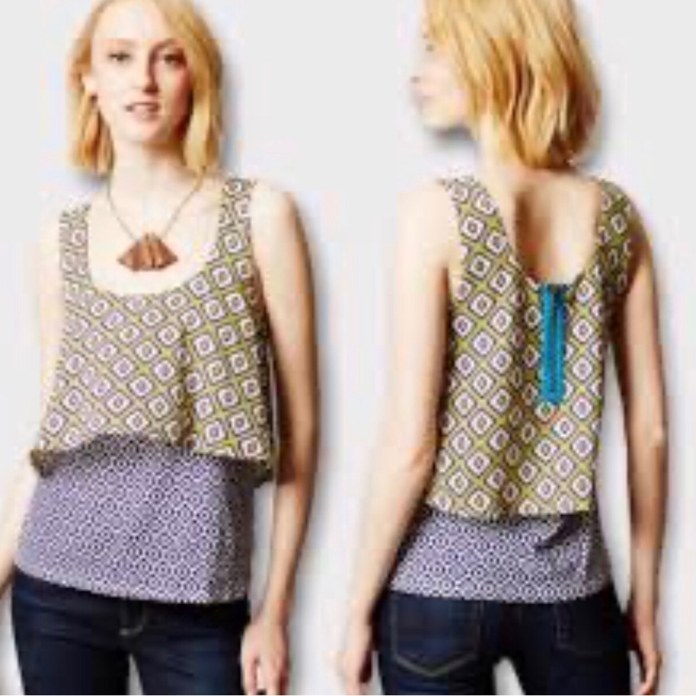 Anthropologie Meadow Rue tiered sleeveless top, geometric design XS